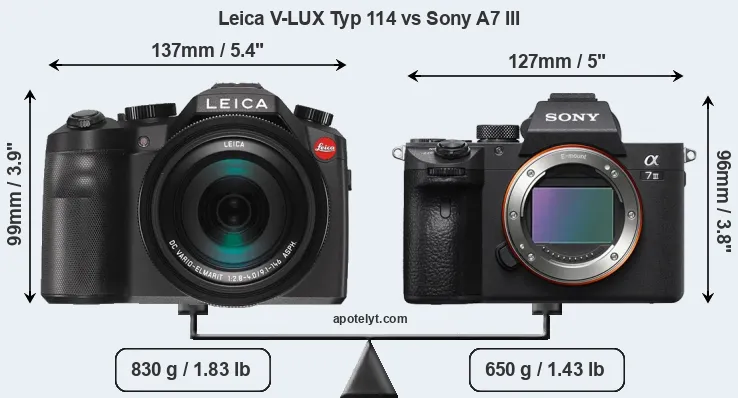 Size Leica V-LUX Typ 114 vs Sony A7 III