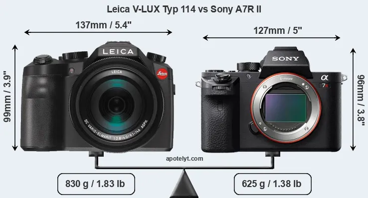 Size Leica V-LUX Typ 114 vs Sony A7R II
