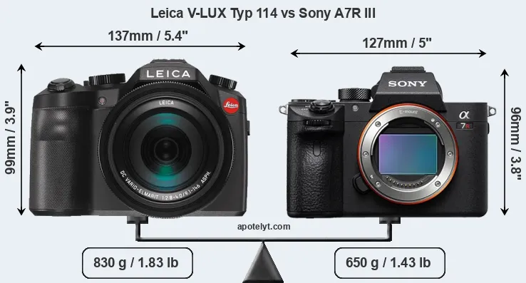 Size Leica V-LUX Typ 114 vs Sony A7R III