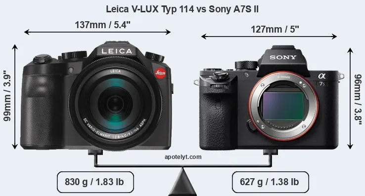 Size Leica V-LUX Typ 114 vs Sony A7S II