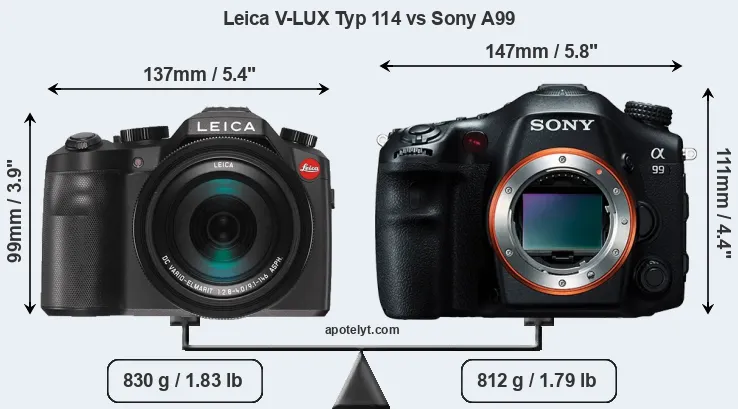 Size Leica V-LUX Typ 114 vs Sony A99