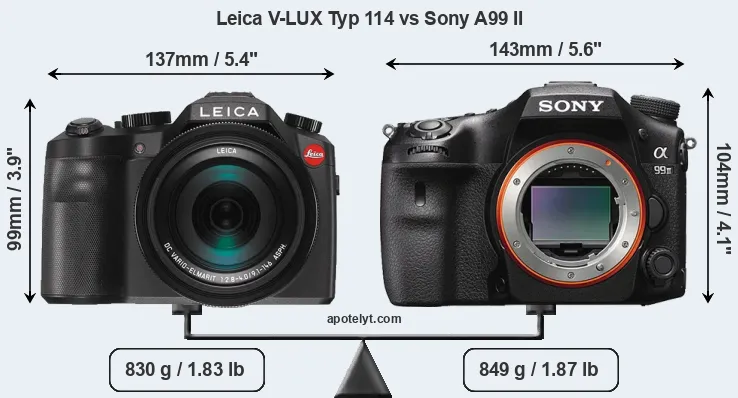 Size Leica V-LUX Typ 114 vs Sony A99 II