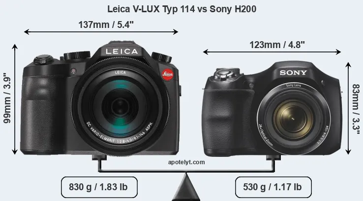 Size Leica V-LUX Typ 114 vs Sony H200
