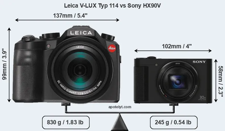 Size Leica V-LUX Typ 114 vs Sony HX90V