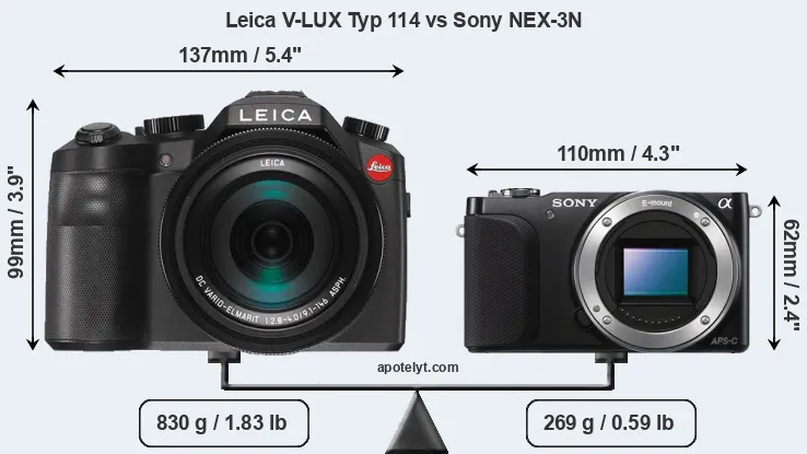 Size Leica V-LUX Typ 114 vs Sony NEX-3N