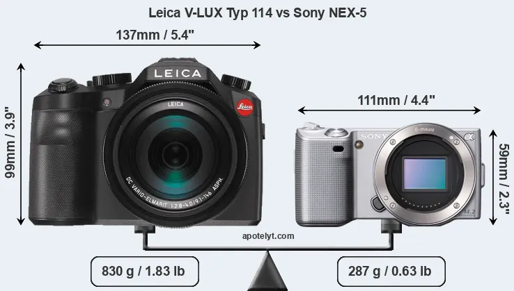 Size Leica V-LUX Typ 114 vs Sony NEX-5
