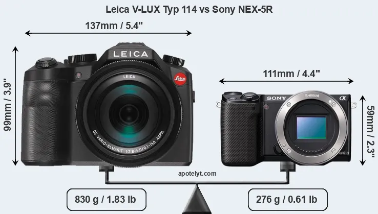 Size Leica V-LUX Typ 114 vs Sony NEX-5R