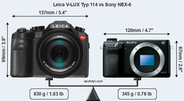Size Leica V-LUX Typ 114 vs Sony NEX-6