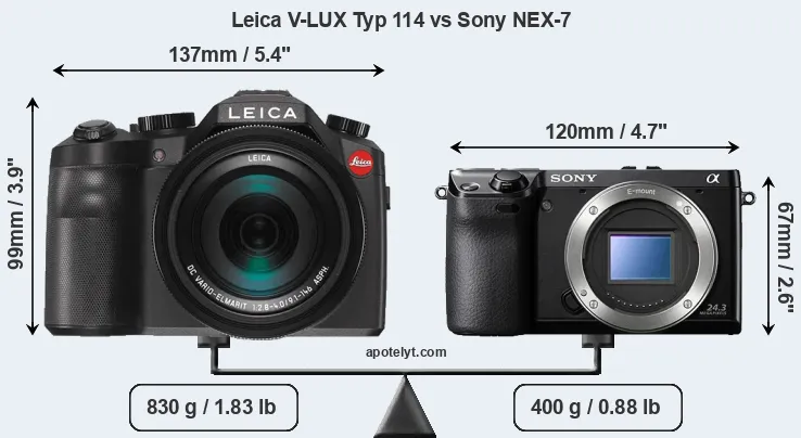 Size Leica V-LUX Typ 114 vs Sony NEX-7