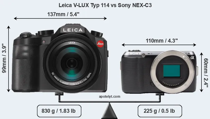 Size Leica V-LUX Typ 114 vs Sony NEX-C3