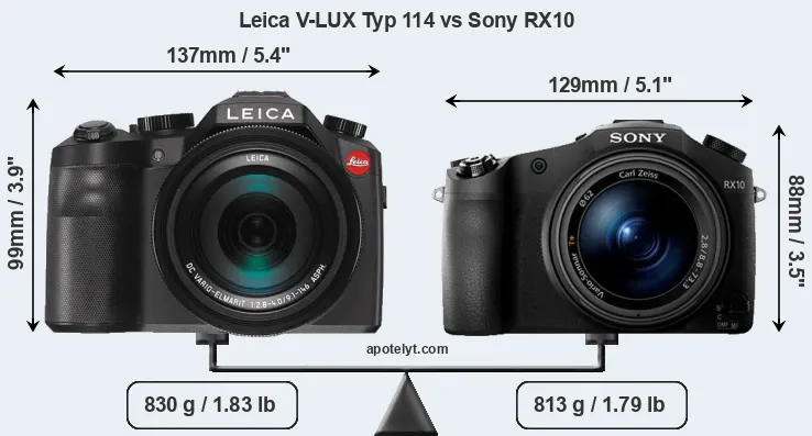 Size Leica V-LUX Typ 114 vs Sony RX10