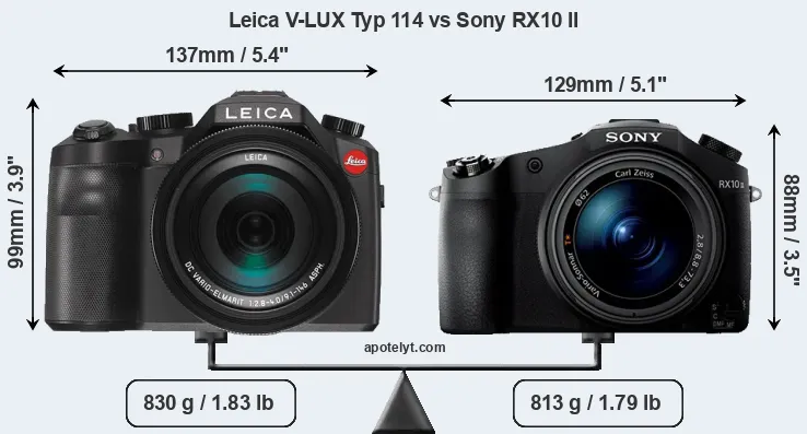Size Leica V-LUX Typ 114 vs Sony RX10 II