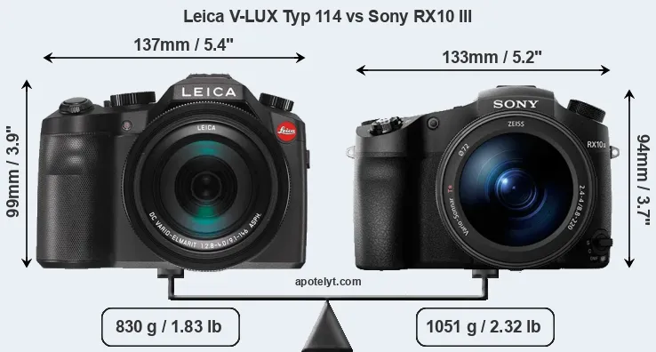 Size Leica V-LUX Typ 114 vs Sony RX10 III