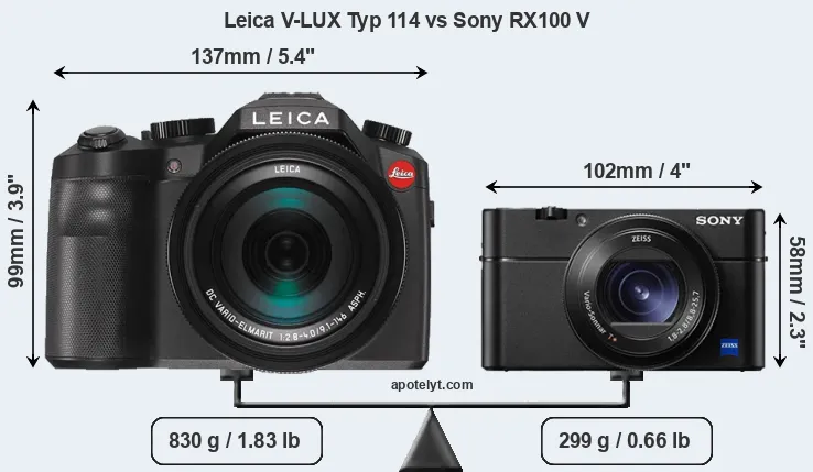 Size Leica V-LUX Typ 114 vs Sony RX100 V