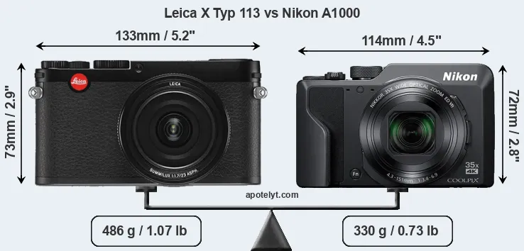 Size Leica X Typ 113 vs Nikon A1000