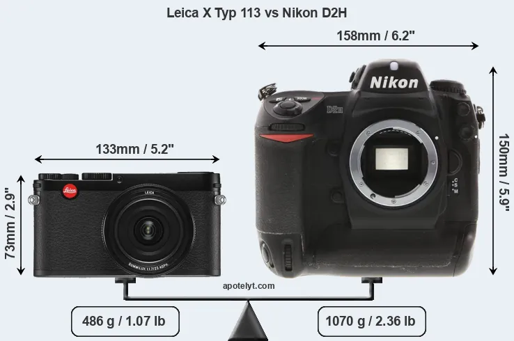 Size Leica X Typ 113 vs Nikon D2H