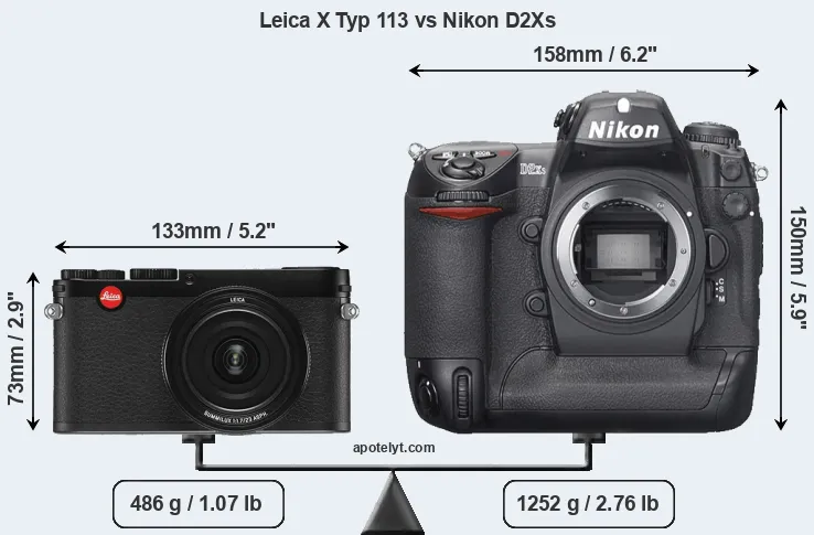 Size Leica X Typ 113 vs Nikon D2Xs