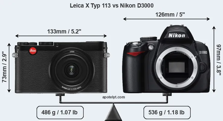 Size Leica X Typ 113 vs Nikon D3000