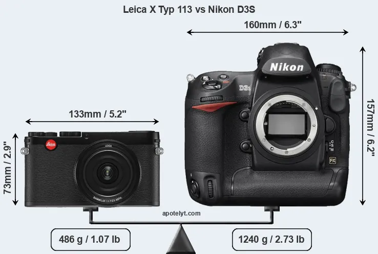 Size Leica X Typ 113 vs Nikon D3S