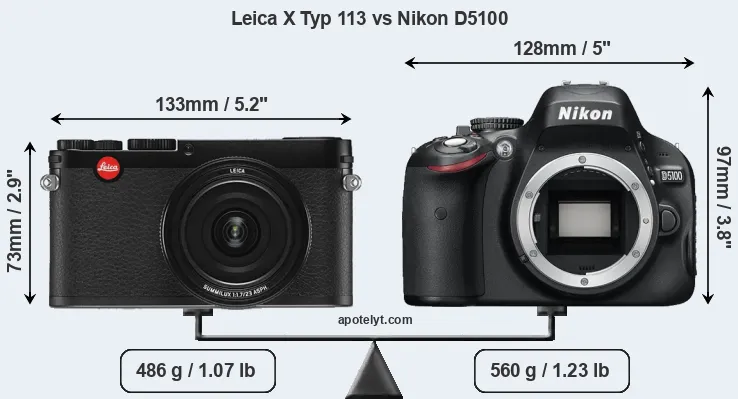 Size Leica X Typ 113 vs Nikon D5100