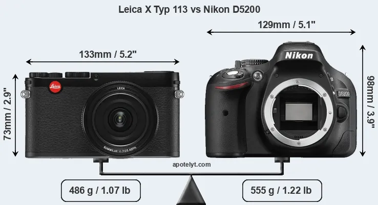 Size Leica X Typ 113 vs Nikon D5200