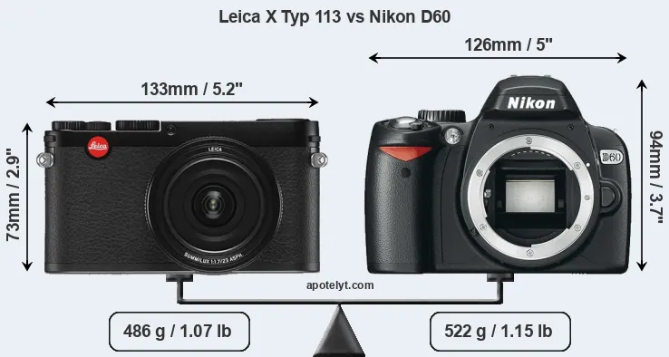 Size Leica X Typ 113 vs Nikon D60