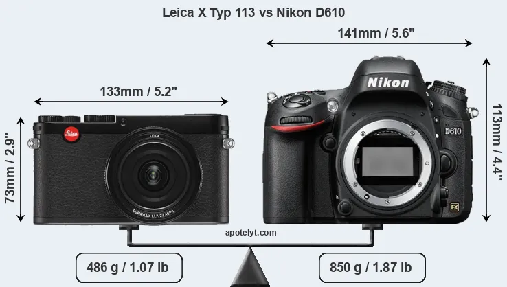 Size Leica X Typ 113 vs Nikon D610