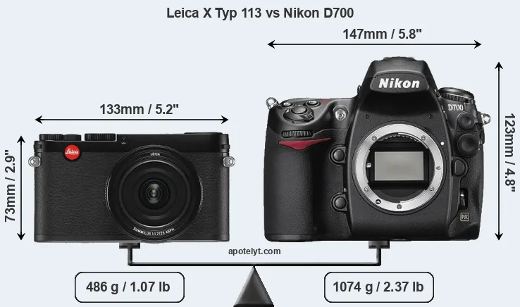 Size Leica X Typ 113 vs Nikon D700