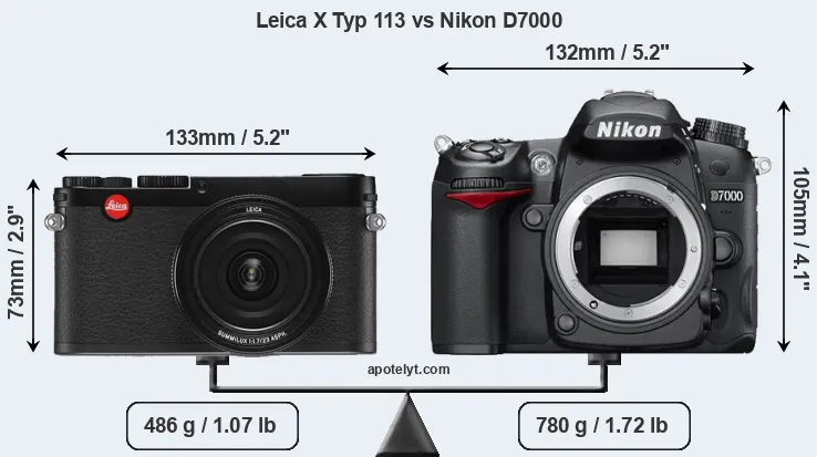 Size Leica X Typ 113 vs Nikon D7000