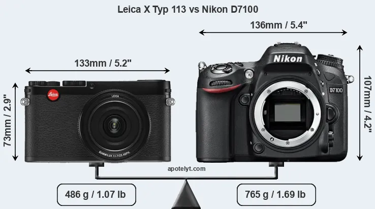 Size Leica X Typ 113 vs Nikon D7100