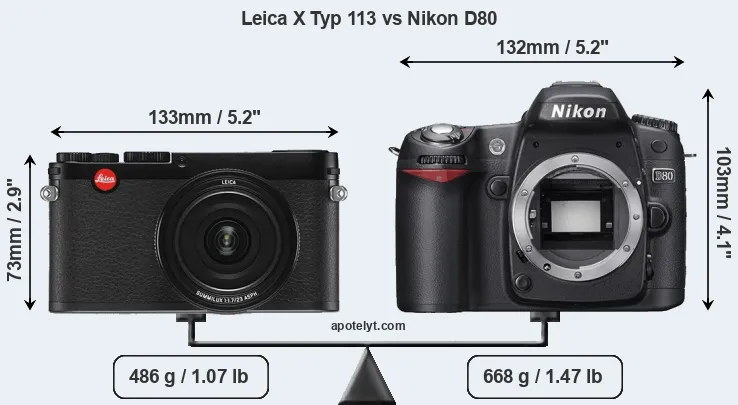 Size Leica X Typ 113 vs Nikon D80