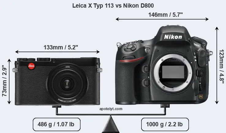 Size Leica X Typ 113 vs Nikon D800