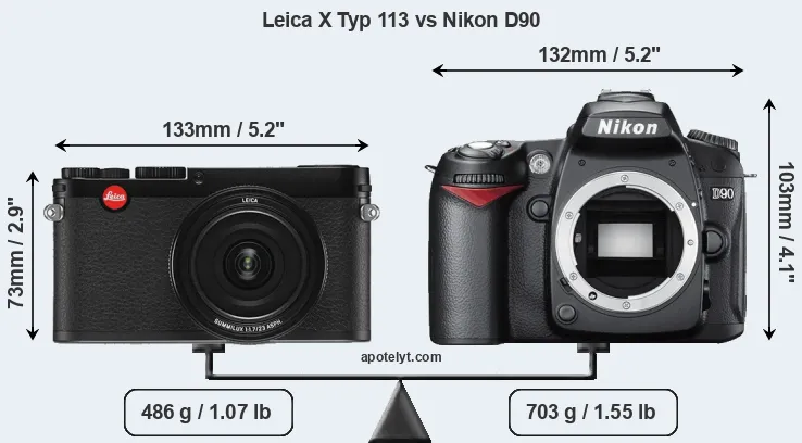 Size Leica X Typ 113 vs Nikon D90