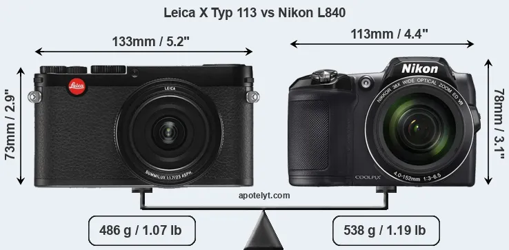 Size Leica X Typ 113 vs Nikon L840
