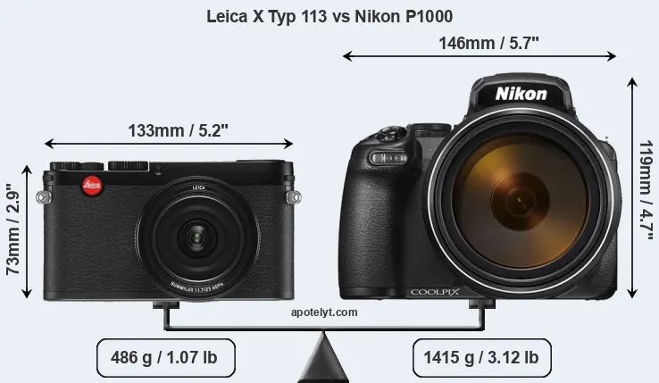 Size Leica X Typ 113 vs Nikon P1000