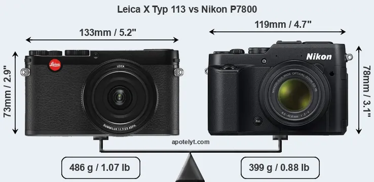 Size Leica X Typ 113 vs Nikon P7800