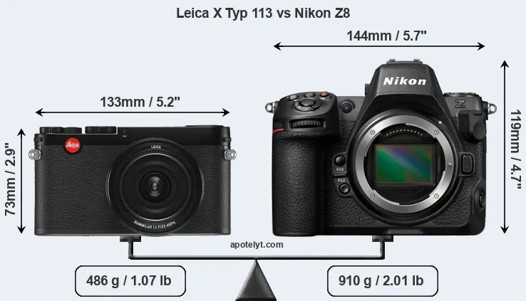 Size Leica X Typ 113 vs Nikon Z8