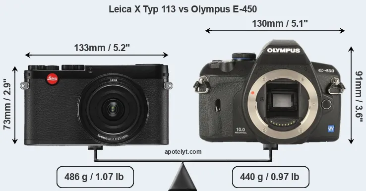 Size Leica X Typ 113 vs Olympus E-450