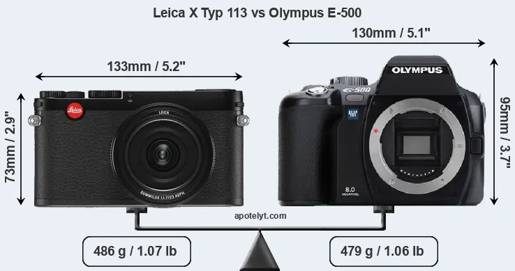 Size Leica X Typ 113 vs Olympus E-500