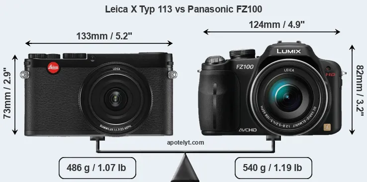 Size Leica X Typ 113 vs Panasonic FZ100