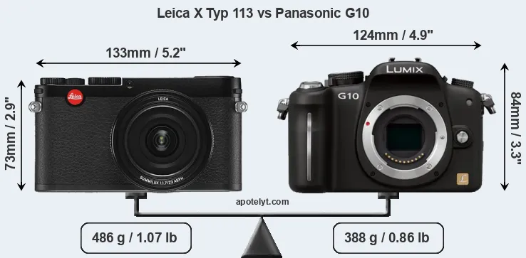 Size Leica X Typ 113 vs Panasonic G10