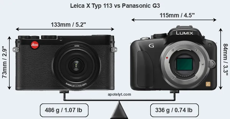 Size Leica X Typ 113 vs Panasonic G3
