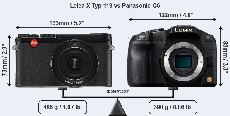 Size Leica X Typ 113 vs Panasonic G6