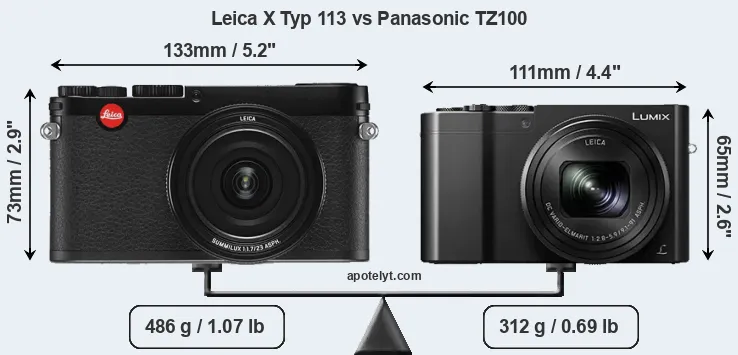 Size Leica X Typ 113 vs Panasonic TZ100