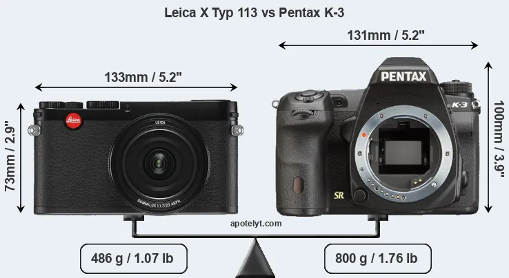 Size Leica X Typ 113 vs Pentax K-3