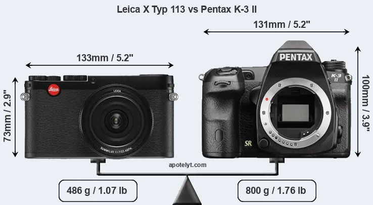 Size Leica X Typ 113 vs Pentax K-3 II