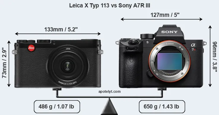 Size Leica X Typ 113 vs Sony A7R III