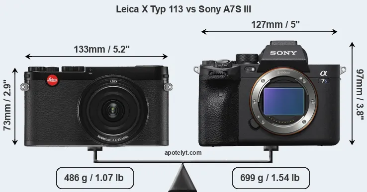 Size Leica X Typ 113 vs Sony A7S III