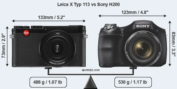 Size Leica X Typ 113 vs Sony H200