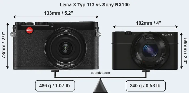 Size Leica X Typ 113 vs Sony RX100
